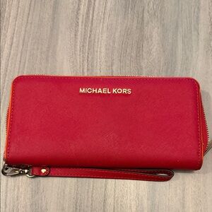 Michael Kors Red Saffiano Zip Wristlet